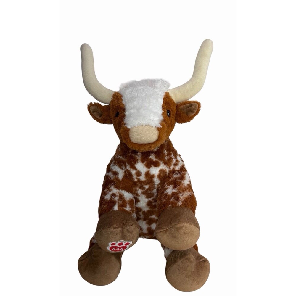 Build-A-Bear Longhorn Cow 16” Brown White Texas Steer Plush Stuffed Retired